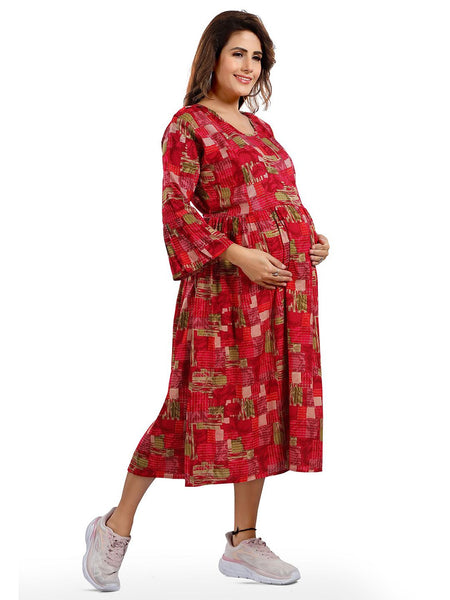 Be You Abstract Printed Bell Sleeves Maternity Fit and Flare Dress