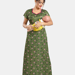 Be You Floral Printed Satin Maternity Maxi Sweat Nightdress