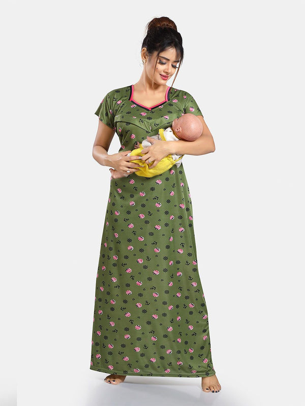 Be You Floral Printed Satin Maternity Maxi Sweat Nightdress