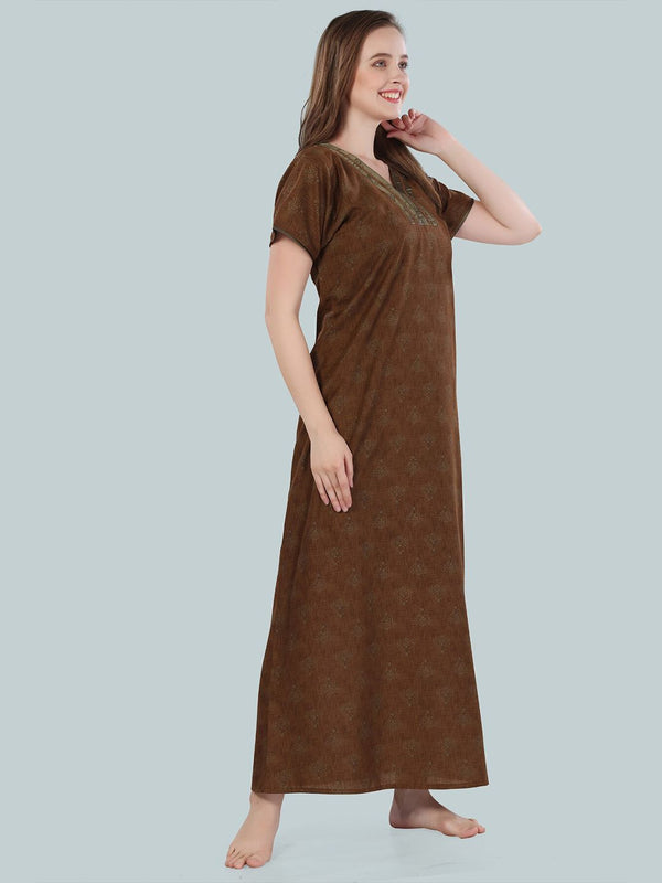 Be You Brown Printed Maxi Nightdress