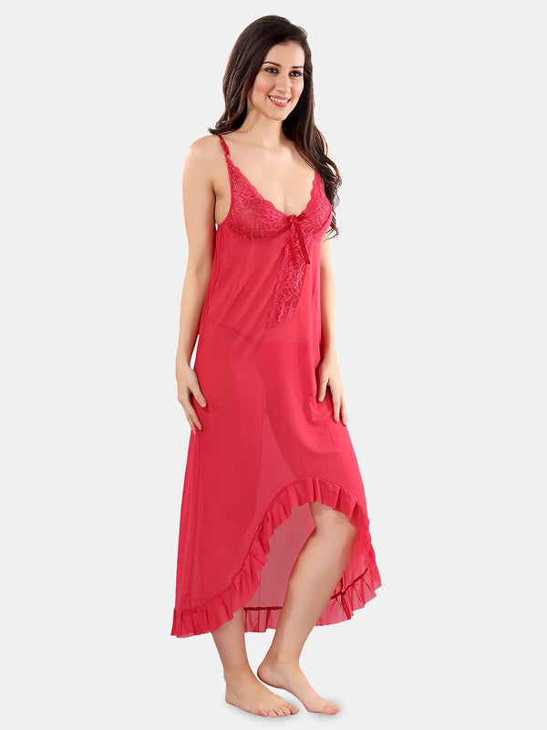 Be You Net Self Design Baby Doll Dress With Thong