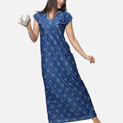 Be You Women Blue Printed Maxi Maternity Nightdress