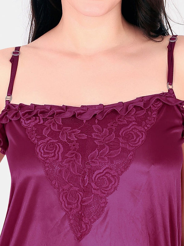Be You Floral Lace Shoulder Straps Satin Maxi Nightdress With Robe