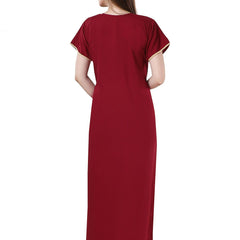 Be You Maroon Embroidered Maxi Nightdress