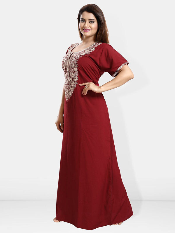 Be You Embroidered Yoke Design Maxi Nightdress