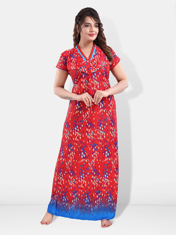 Be You Polka Dots Printed Satin Maxi Feeding & Maternity Nightdress