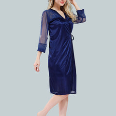 Be You Solid Lace Details Satin Nighty with Robe