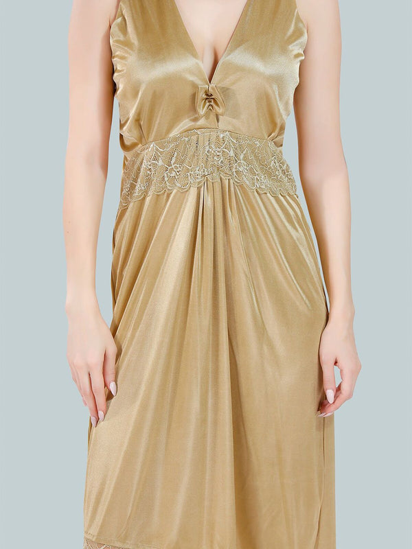 Be You V Neck Lace Up Details Satin Nightdress With Robe