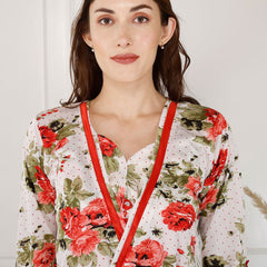 Be You Floral Printed Shoulder Straps Satin Maxi Nightdress With Robe