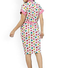 Be You Women Printed Cotton Anti-bacterial Super Soft Bath Robe With Belt