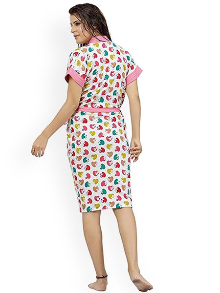 Be You Women Printed Cotton Anti-bacterial Super Soft Bath Robe With Belt