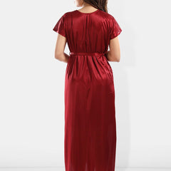 Be You Shoulder Straps Laced Nightdress With Satin Robe And Briefs