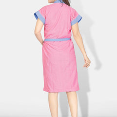 Be You Two-Tone Pink Solid Cotton Drawstring Knee Length Bath Robe-L/XL