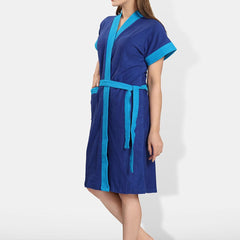 Be You Blue Solid Cotton Drawstring Knee Length Bath Robe
