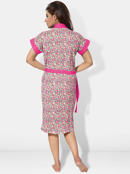 Be You Women Printed Cotton Anti-bacterial Super Soft Bath Robe With Belt