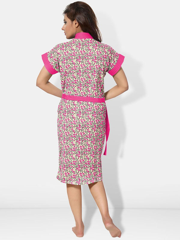 Be You Women Printed Cotton Anti-bacterial Super Soft Bath Robe With Belt