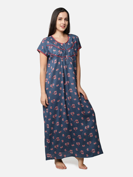 Be You Blue Printed Maxi Nightdress