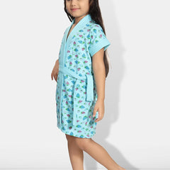 Be You Blue Conversational Cotton Drawstring Knee Length Bath Robe