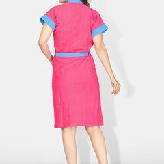 Be You Blue Solid Cotton Drawstring Knee Length Bath Robe