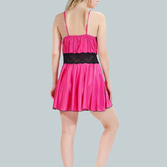 Be You Solid Lace Details Satin Nighty with Robe