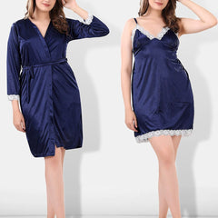 Be You V-Neck Lace Up Details Satin Maxi Nightdress With Robe