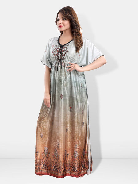 Be You Printed Satin Maxi Kaftan Nightdress