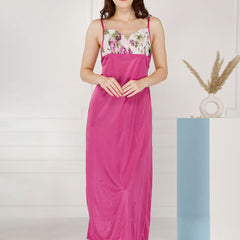 Be You Floral Printed Shoulder Straps Satin Maxi Nightdress With Robe