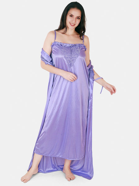 Be You Floral Lace Shoulder Straps Satin Maxi Nightdress With Robe