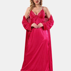 Be You V-Neck Long Sleevs Satin Maxi Nightdress With Robe