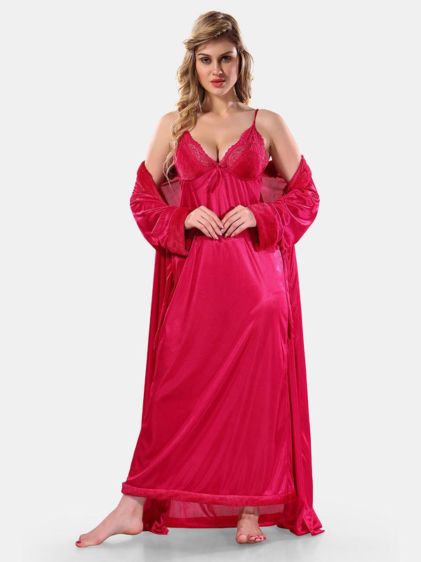 Be You V-Neck Long Sleevs Satin Maxi Nightdress With Robe