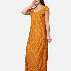 Be You Mustard Printed Maxi Nightdress