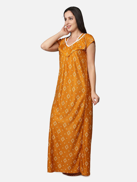 Be You Mustard Printed Maxi Nightdress