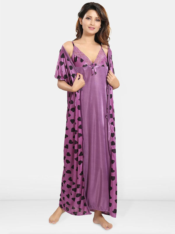 Be You Women Conversational Printed Maxi Nightdress With Robe