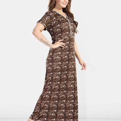 Be You Geometric Printed V-Neck Maxi Regular Nightdress
