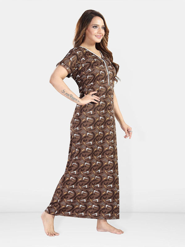 Be You Geometric Printed V-Neck Maxi Regular Nightdress