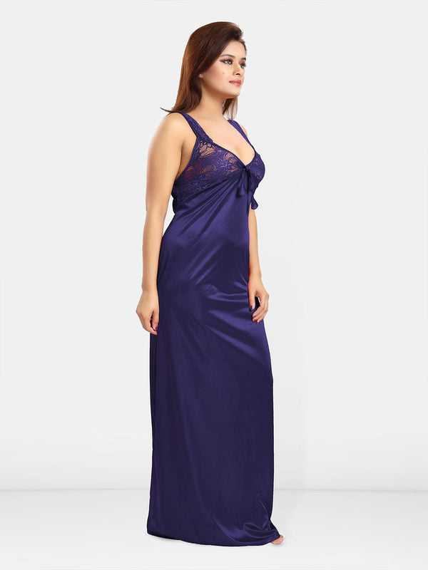 Be You Women Self Design Sweetheart Neck Maxi Nightdress