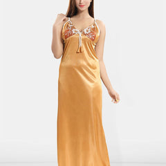 Be You Women Sleeveless Satin Maxi Nightdress With Robe