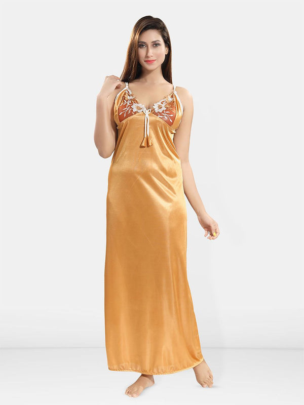 Be You Women Sleeveless Satin Maxi Nightdress With Robe