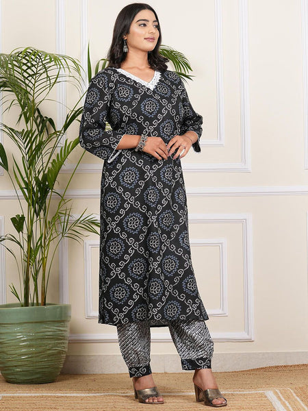 Be You Bandhani Printed V-Neck Straight Kurta With Salwar