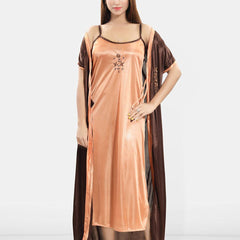 Be You Women Shoulder Strap Embroidered Nightdress with Robe