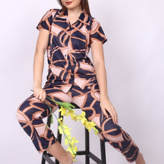 Be You Women Satin Geomatric Print Printed Night suit