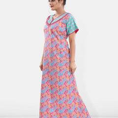 Be You Women Printed Pure Cotton Maxi Nightdress