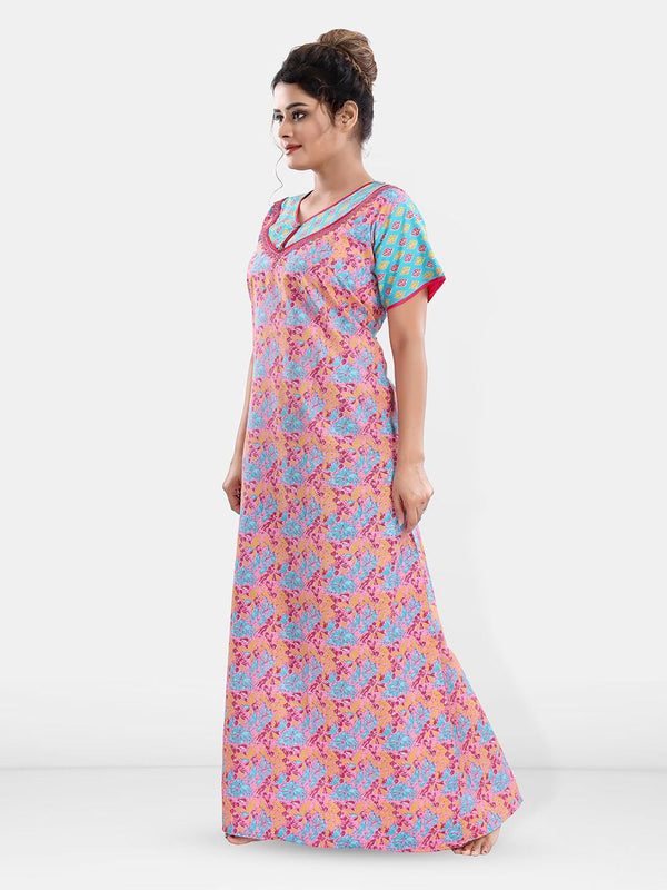 Be You Women Printed Pure Cotton Maxi Nightdress