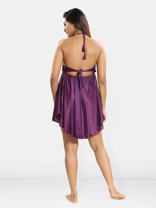 Be You Lace Design Halter Neck Nightdress With Robe
