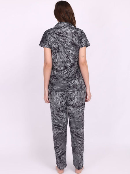 Be You Women Sarina Satin Abstract Print Top & Pyjama Night Suit