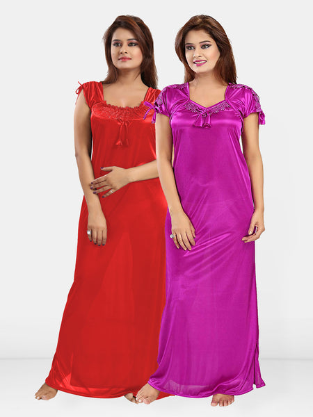 Be You Pack Of 2 Women Solid Maxi Nightdress