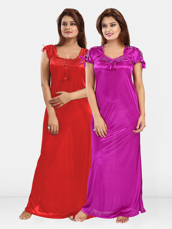 Be You Pack Of 2 Women Solid Maxi Nightdress
