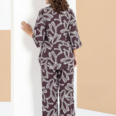 Rayon Abstract Leaf Print Top With Trousers Co-Ord Set For Women