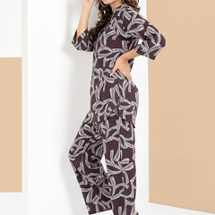 Rayon Abstract Leaf Print Top With Trousers Co-Ord Set For Women