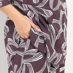 Rayon Abstract Leaf Print Top With Trousers Co-Ord Set For Women